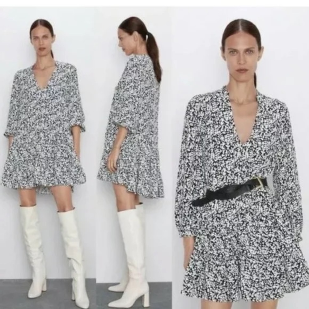 Zara Claris Black/White Print Mini Dress - Picture 8 of 14